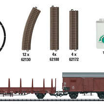 Trix21530 Стартовый набор Немецкой железной дороги Тендерный локомотив BR74+вагон+платформа+полувагон Эпоха III H0