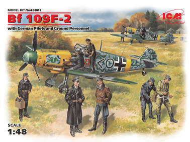 ICM 48803 Мессершмидт Bf109F-2 с пилотами и техниками, 1:48